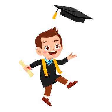 Mutlu küçük çocuk okuldan mezun oldu.