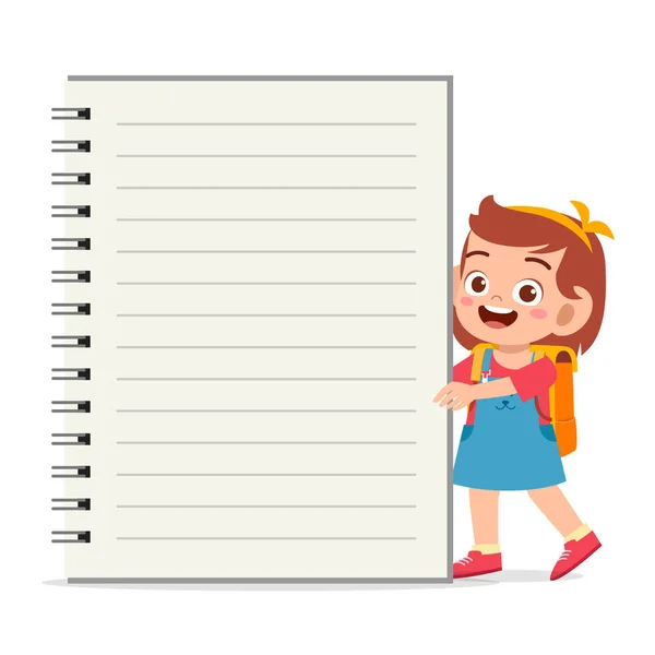 Glücklich niedliches kleines Kind Mädchen Notizbuch Vorlage — Stockvektor