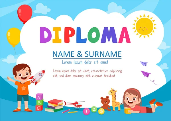 Modèle de certificat de diplôme mignon pour l'élève de l'école — Image vectorielle