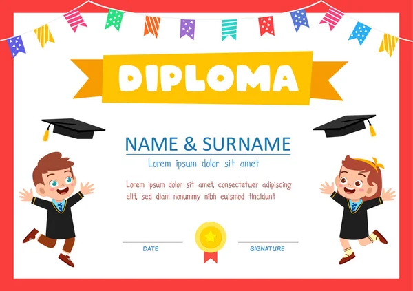 Cute diploma certificate template for school student — 스톡 벡터