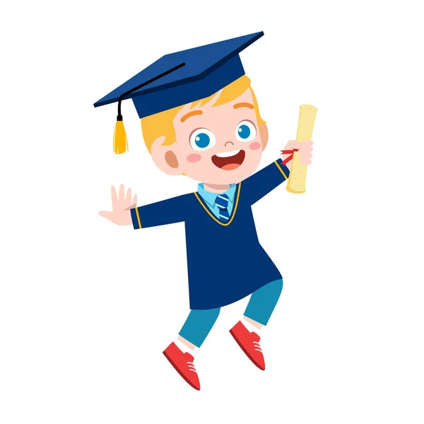 Счастливый симпатичный мальчик, окончивший школу — стоковый вектор