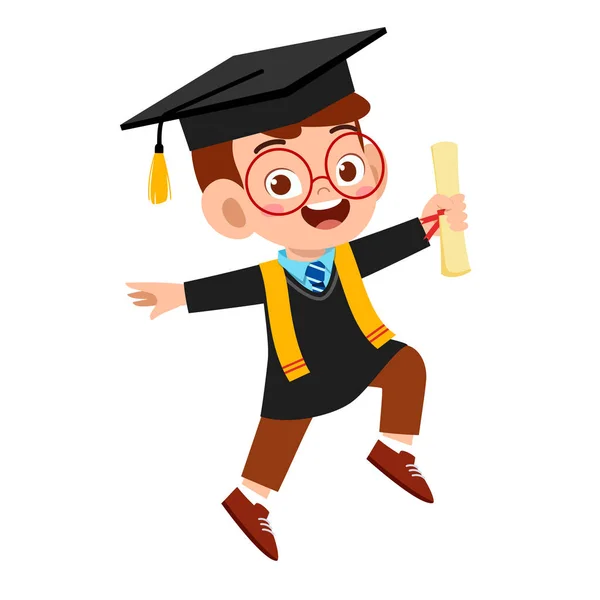 Boldog aranyos kisfiú diplomás az iskolában — Stock Vector