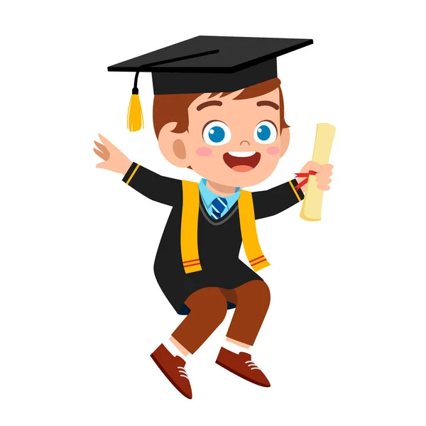 Ευτυχισμένο χαριτωμένο αγοράκι απόφοιτος από το σχολείο. — Διανυσματικό Αρχείο