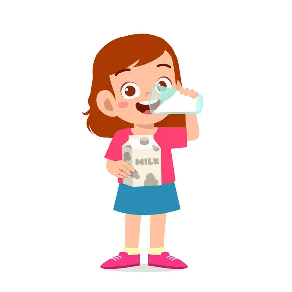 Anak kecil yang lucu bahagia minum susu - Stok Vektor
