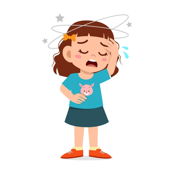 Dibujos animados niña pequeña obtener dolor de cabeza mal — Vector de stock