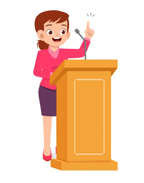 Mujer joven dar buen discurso en el podio — Vector de stock