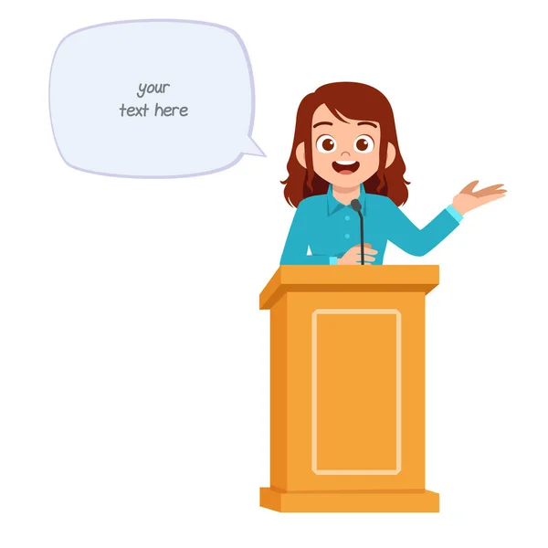 Junge Frau hält gute Rede auf dem Podium — Stockvektor
