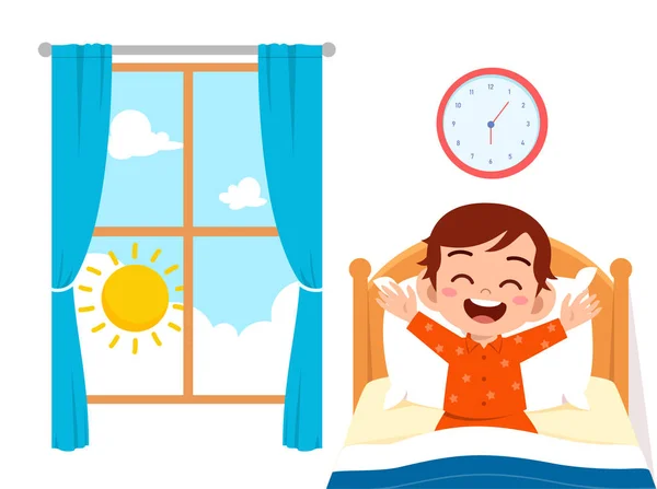 Happy cute little kid boy wake up — Stock Vector