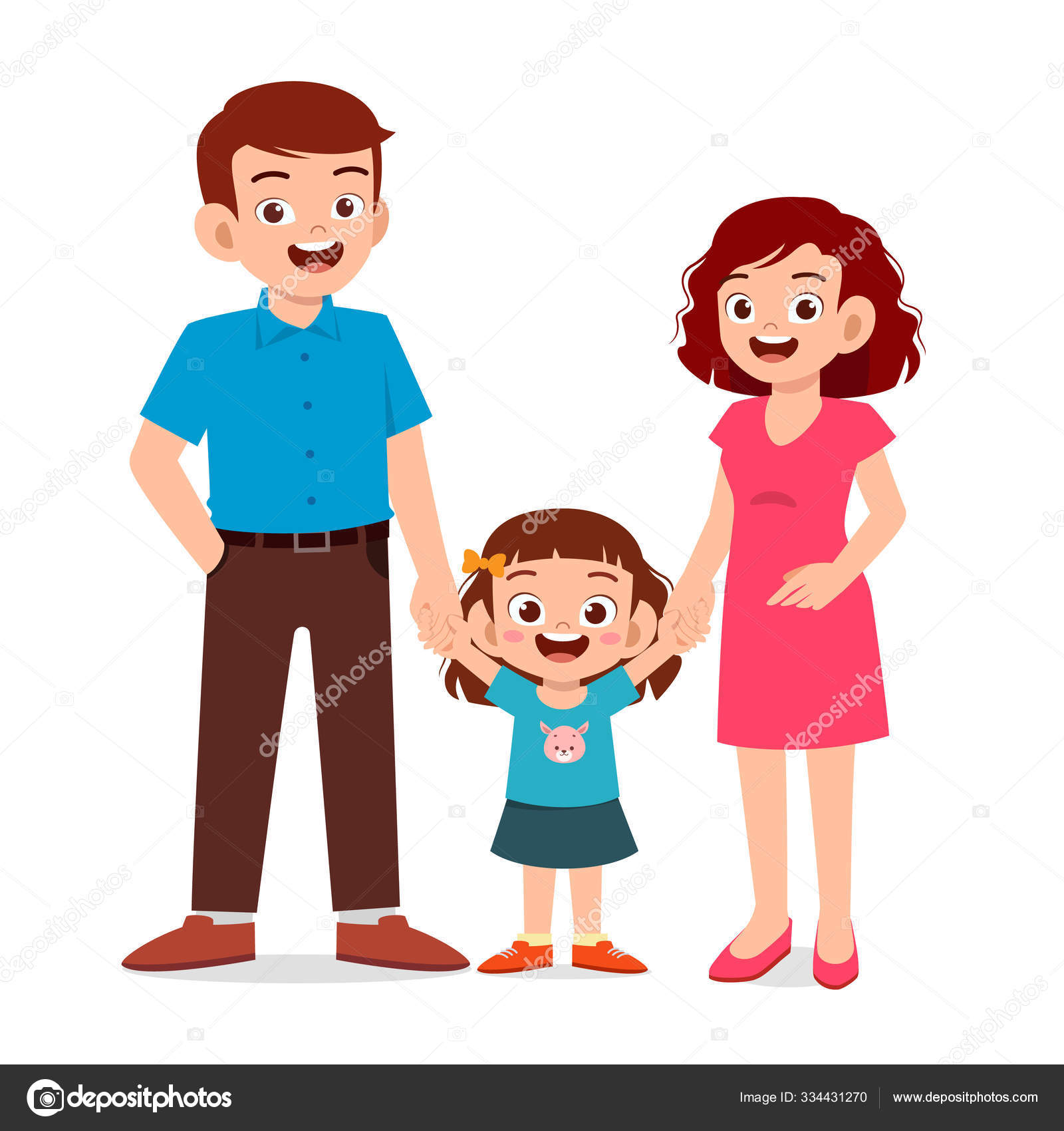 ©Happy cute kid girl with mom and dad #colorfuelstudio의 334431270 스톡
