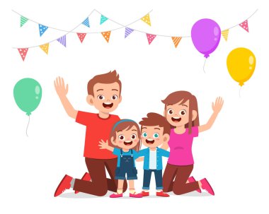 Mutlu şirin çocuk ve kız anne ve babayla