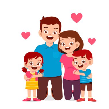Mutlu şirin çocuk ve kız anne ve babayla