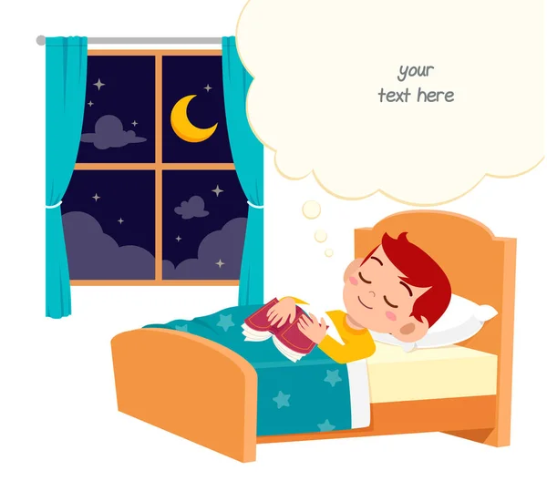 Щасливий милий маленький хлопчик спить вночі — стоковий вектор