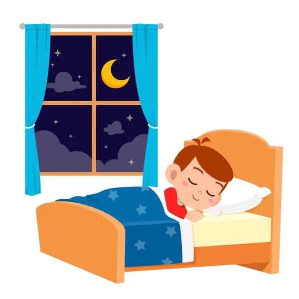Ευτυχισμένο χαριτωμένο αγοράκι, κοιμάται τη νύχτα. — Διανυσματικό Αρχείο
