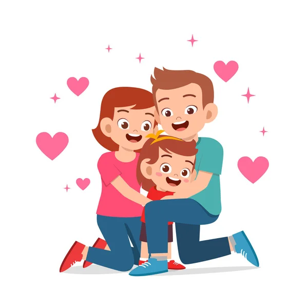 Niña linda feliz con mamá y papá — Vector de stock