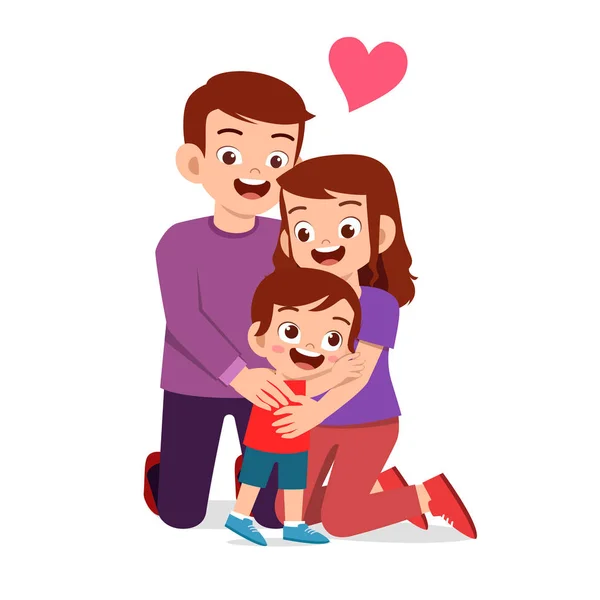 Niño lindo feliz con mamá y papá — Vector de stock