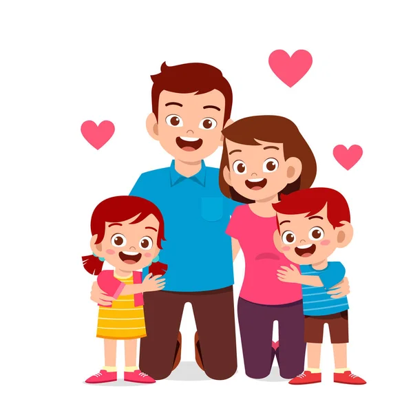 Happy cute kid boy and girl with mom and dad — Stock Vector