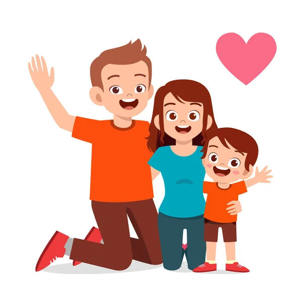 Happy cute kid boy and girl with mom and dad — Stock Vector