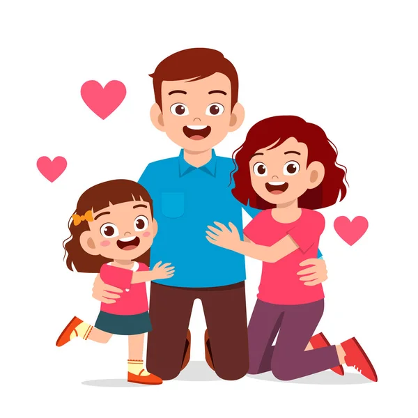 Feliz lindo niño chico y chica con mamá y papá — Vector de stock
