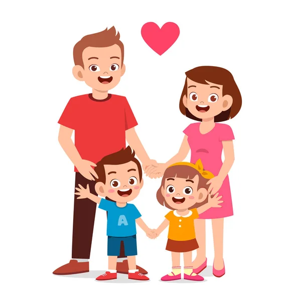 Feliz lindo niño chico y chica con mamá y papá — Vector de stock