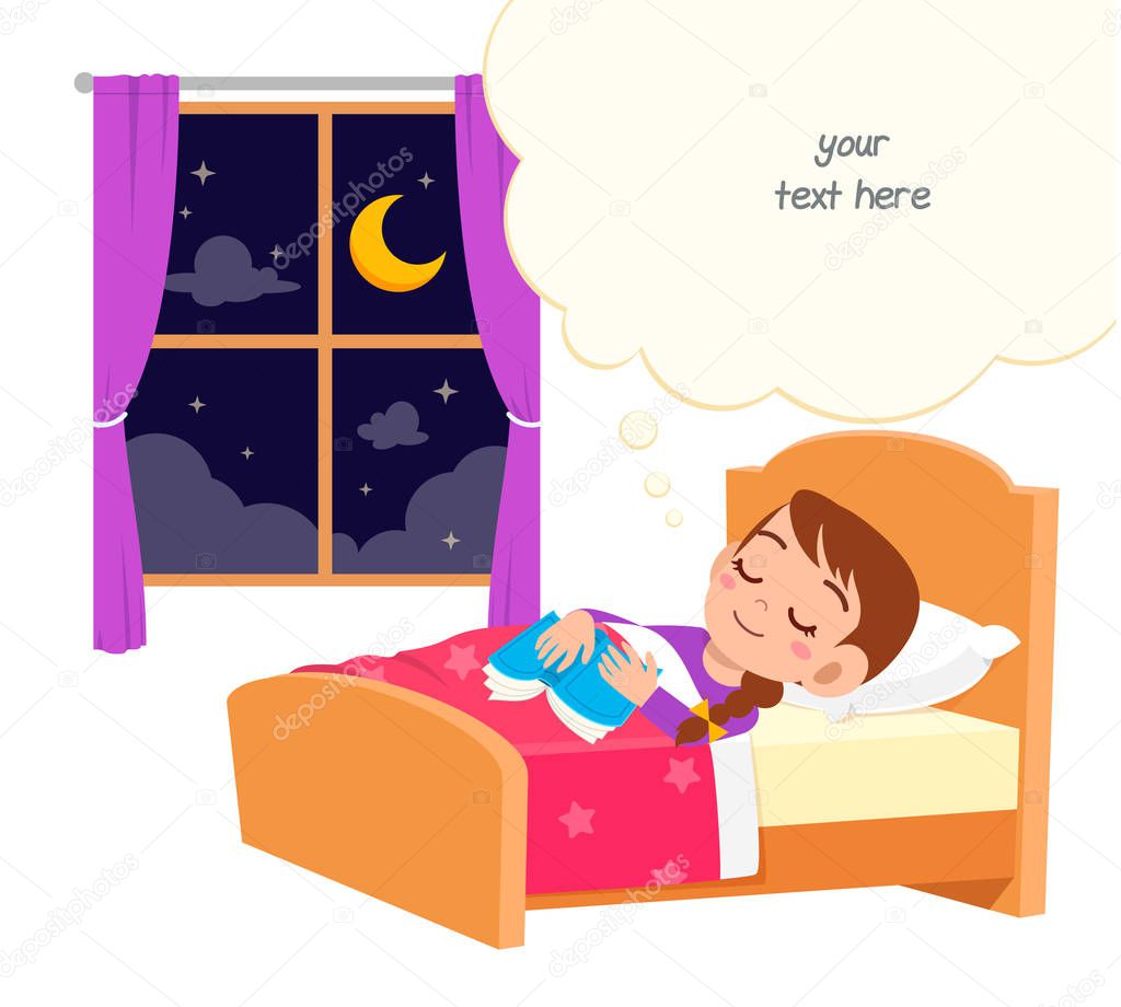 happy cute little kid girl sleep in the night