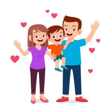 Anne ve babasıyla mutlu tatlı çocuk.