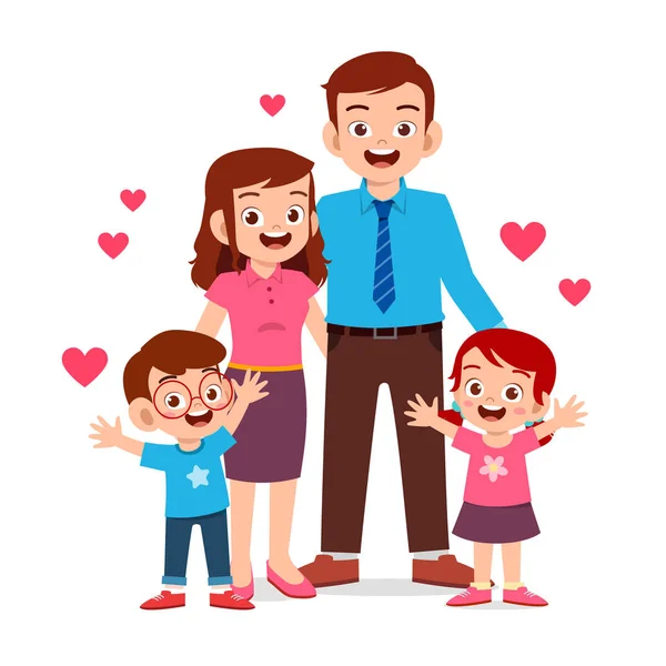 Happy cute kid boy and girl with mom and dad — Stock Vector