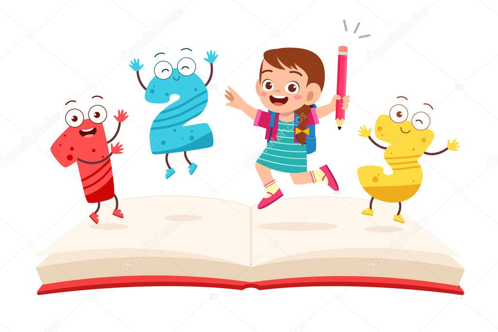 happy cute little kid girl with book and letter