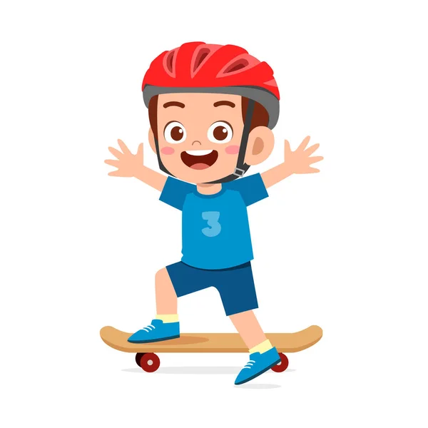 Щасливий милий маленький хлопчик грає в скейтборд — стоковий вектор
