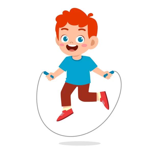 Feliz lindo niño niño jugar saltar cuerda — Vector de stock