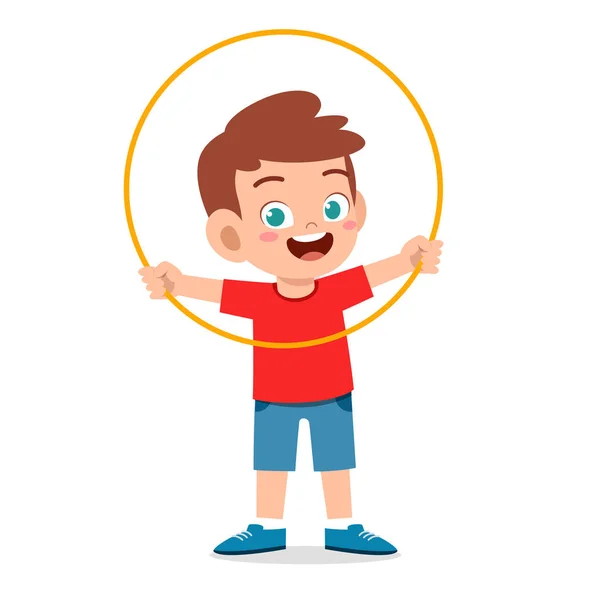 Menino pequeno bonito feliz jogar hula hoop — Vetor de Stock
