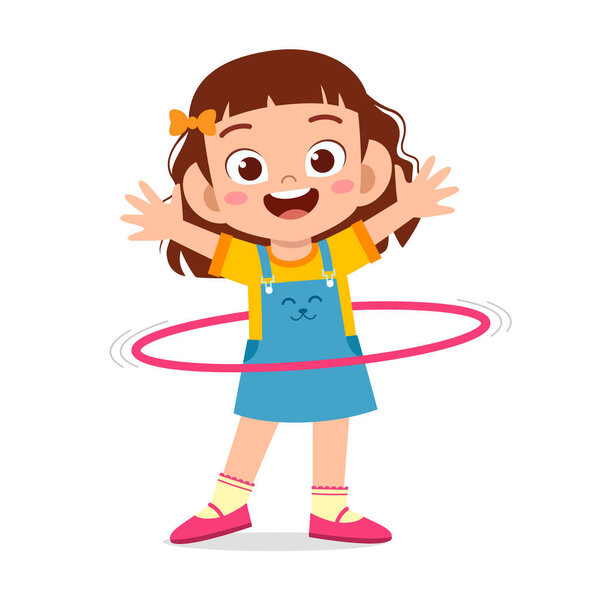 happy cute little kid girl play hula hoop