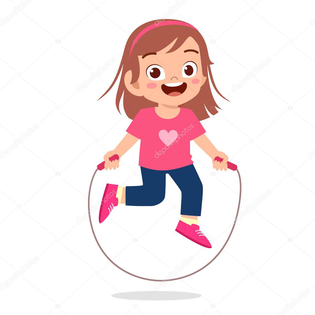 happy cute kid girl play jump rope