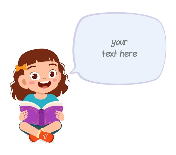 Happy cute little kid girl read book — Stock Vector