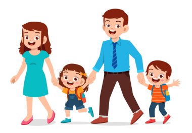 Mutlu şirin çocuklar, kız ve erkek, anne ve babayla.