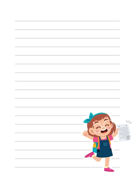 快乐可爱的小女孩笔记本学校 — 图库矢量图片