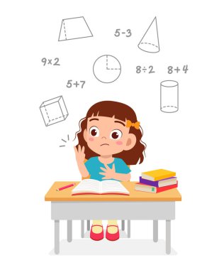 Mutlu küçük kız çocuğu matematik çalışıyor.