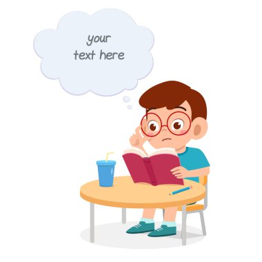 Mutlu küçük çocuk test için çalışıyor.