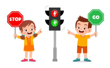 Mutlu şirin çocuk ve trafik işaretli kız