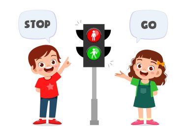 Mutlu şirin çocuk ve trafik işaretli kız