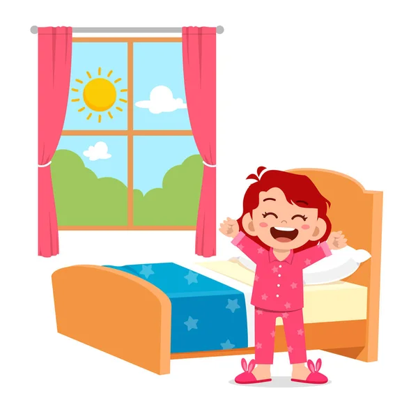 Happy cute little girl wake up in the morning — стоковый вектор