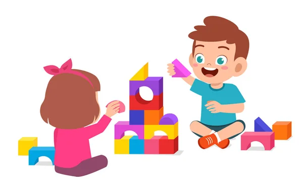 Glad söt liten pojke och flicka leka tillsammans — Stock vektor