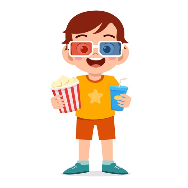 Happy Cute Little Kid Boy Assista filme —  Vetores de Stock