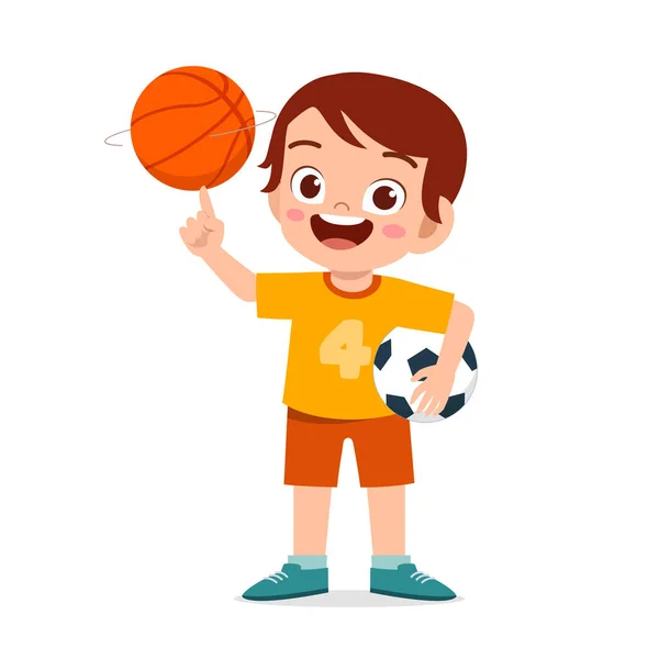 Feliz lindo niño niño jugar pelota — Vector de stock