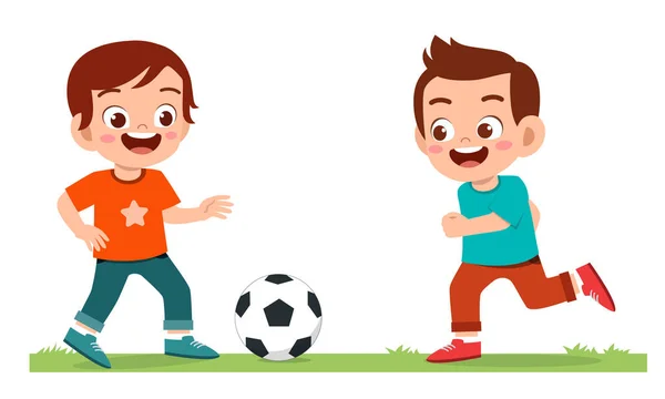 Heureux mignon petit garçon jouer au football — Image vectorielle