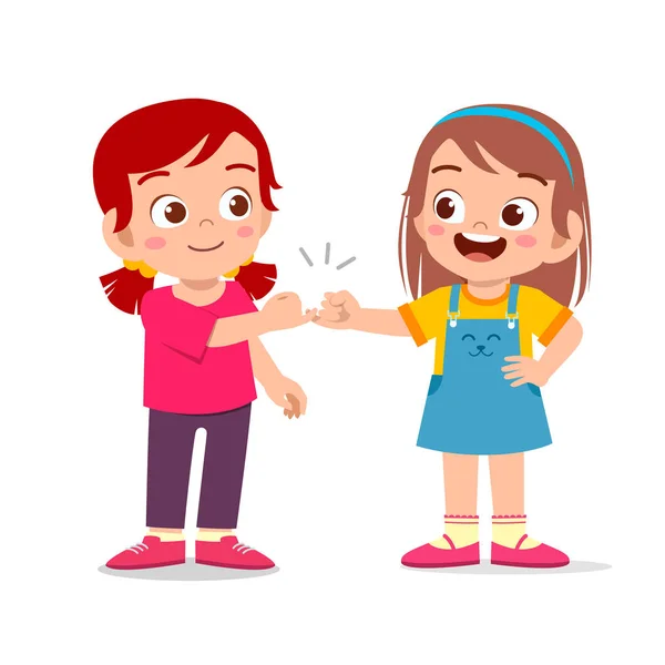 Happy cute little kid girls do promise Vector Graphics