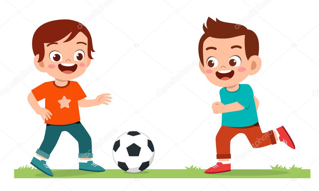 happy cute little kid boy play soccer