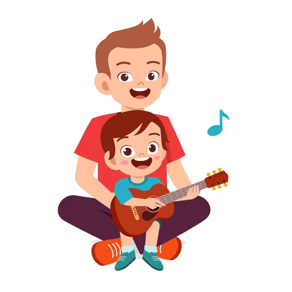 Gelukkig schattig kleine jongen spelen gitaar met papa — Stockvector