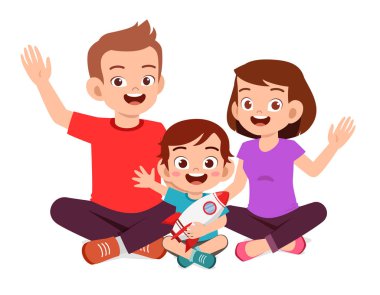 Küçük tatlı çocuk, anne ve babasının yanına otur.