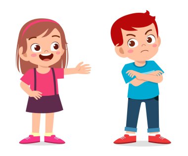 cute little kid boy angry to his friend