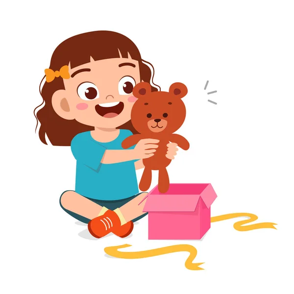 Χαρούμενο χαριτωμένο κοριτσάκι ανοιχτό δώρο γενεθλίων — Διανυσματικό Αρχείο